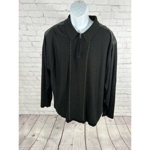 M.E. Sport Collection Black Pullover 1/4 Zip Sweater Leather Accent Shoulders XL